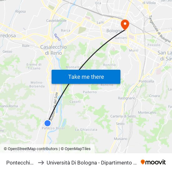 Pontecchio Marconi to Università Di Bologna - Dipartimento Di Chimica ""G. Ciamician"" map