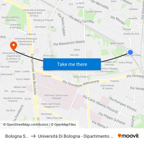 Bologna San Vitale to Università Di Bologna - Dipartimento Di Chimica ""G. Ciamician"" map