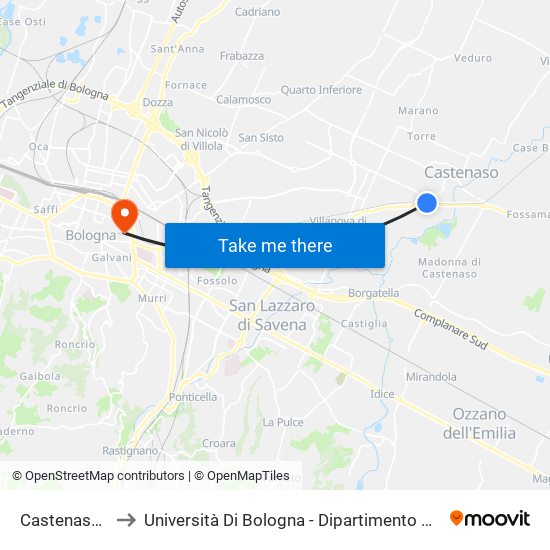 Castenaso Stellina to Università Di Bologna - Dipartimento Di Chimica ""G. Ciamician"" map