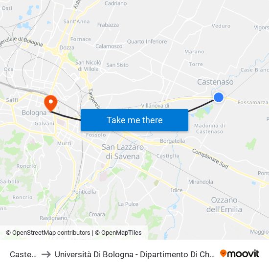Castenaso to Università Di Bologna - Dipartimento Di Chimica ""G. Ciamician"" map