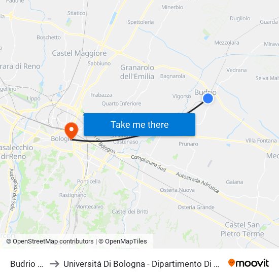 Budrio Centro to Università Di Bologna - Dipartimento Di Chimica ""G. Ciamician"" map