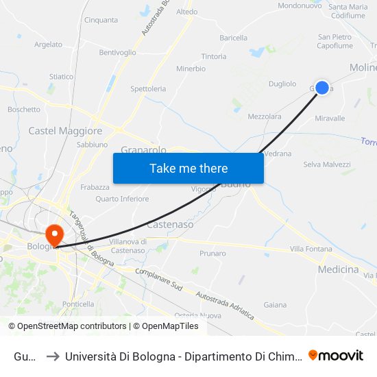 Guarda to Università Di Bologna - Dipartimento Di Chimica ""G. Ciamician"" map