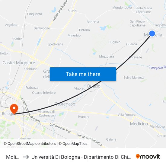 Molinella to Università Di Bologna - Dipartimento Di Chimica ""G. Ciamician"" map