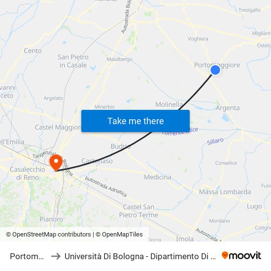 Portomaggiore to Università Di Bologna - Dipartimento Di Chimica ""G. Ciamician"" map