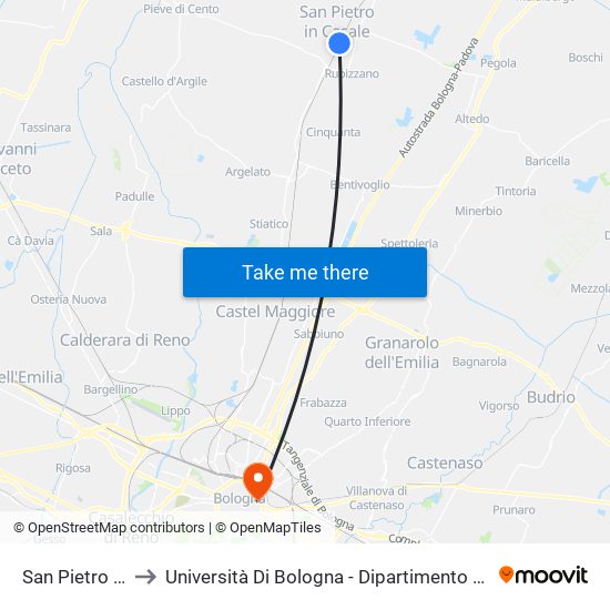 San Pietro In Casale to Università Di Bologna - Dipartimento Di Chimica ""G. Ciamician"" map