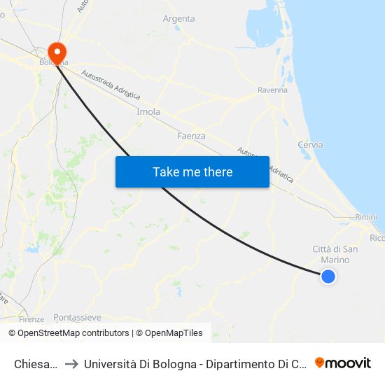 Chiesanuova to Università Di Bologna - Dipartimento Di Chimica ""G. Ciamician"" map