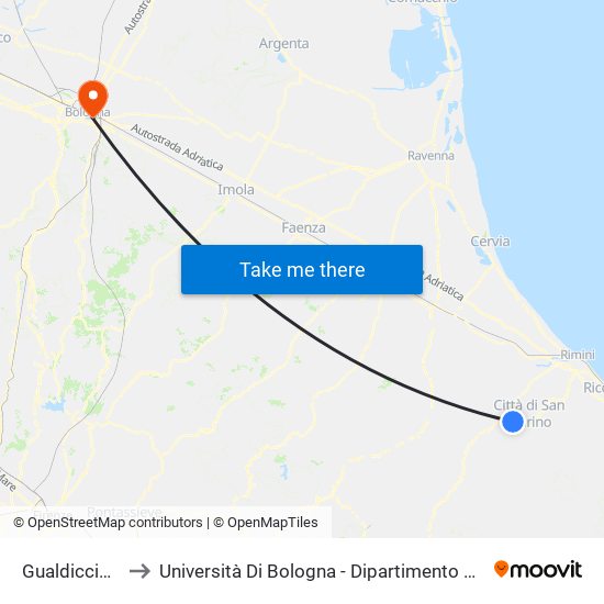 Gualdicciolo - Bivio to Università Di Bologna - Dipartimento Di Chimica ""G. Ciamician"" map