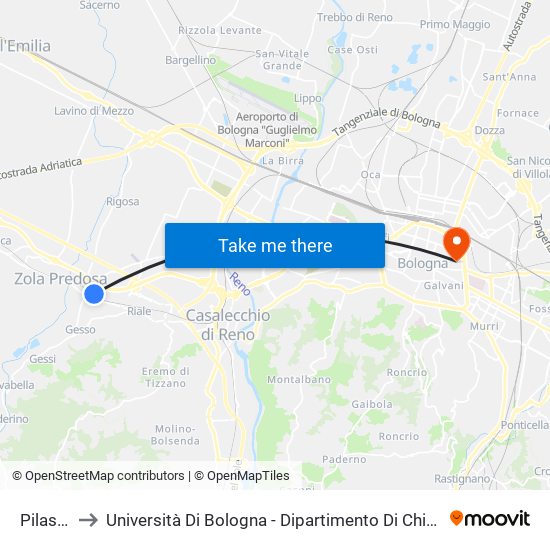 Pilastrino to Università Di Bologna - Dipartimento Di Chimica ""G. Ciamician"" map