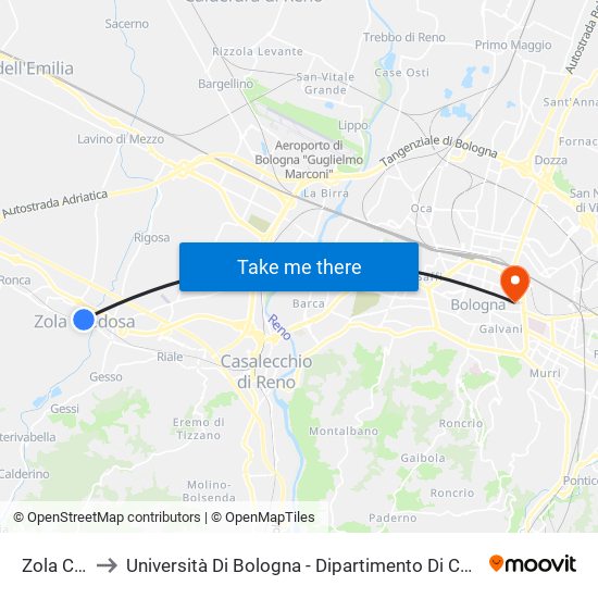 Zola Centro to Università Di Bologna - Dipartimento Di Chimica ""G. Ciamician"" map
