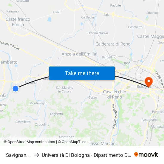 Savignano Mulino to Università Di Bologna - Dipartimento Di Chimica ""G. Ciamician"" map