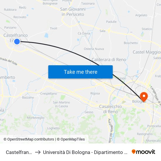 Castelfranco Emilia to Università Di Bologna - Dipartimento Di Chimica ""G. Ciamician"" map