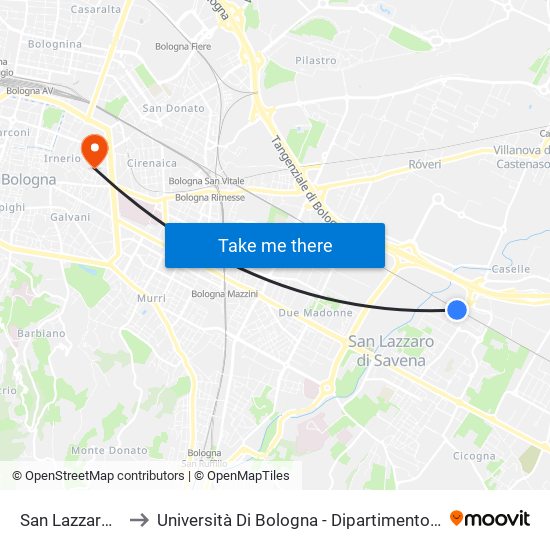 San Lazzaro Di Savena to Università Di Bologna - Dipartimento Di Chimica ""G. Ciamician"" map
