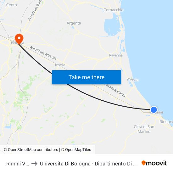 Rimini Viserba to Università Di Bologna - Dipartimento Di Chimica ""G. Ciamician"" map