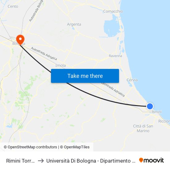 Rimini Torre Pedrera to Università Di Bologna - Dipartimento Di Chimica ""G. Ciamician"" map