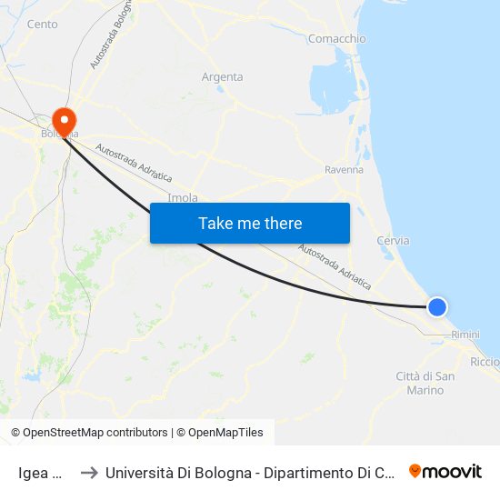 Igea Marina to Università Di Bologna - Dipartimento Di Chimica ""G. Ciamician"" map
