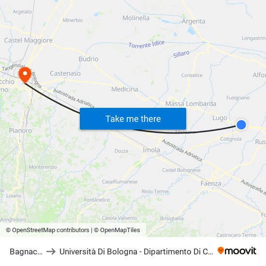 Bagnacavallo to Università Di Bologna - Dipartimento Di Chimica ""G. Ciamician"" map