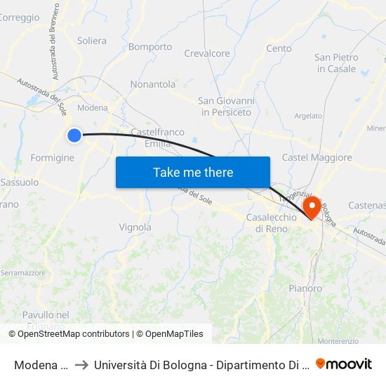 Modena Fornaci to Università Di Bologna - Dipartimento Di Chimica ""G. Ciamician"" map