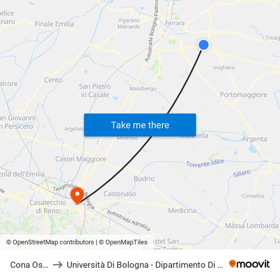 Cona Ospedale to Università Di Bologna - Dipartimento Di Chimica ""G. Ciamician"" map