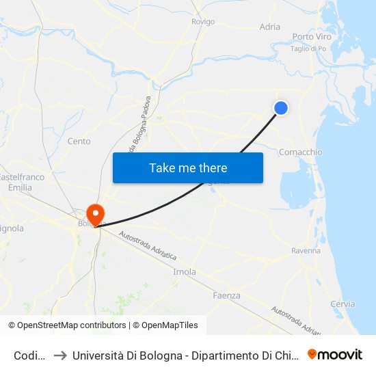 Codigoro to Università Di Bologna - Dipartimento Di Chimica ""G. Ciamician"" map