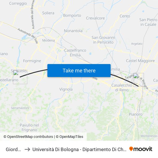 Giordano 1 to Università Di Bologna - Dipartimento Di Chimica ""G. Ciamician"" map