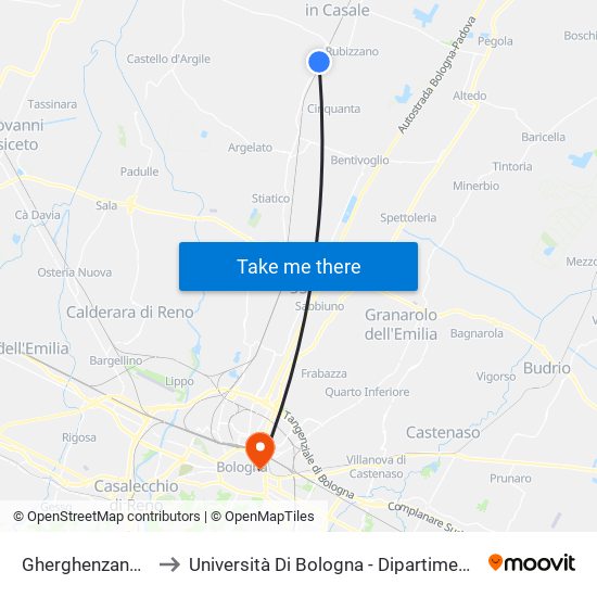 Gherghenzano Ponte Rosso to Università Di Bologna - Dipartimento Di Chimica ""G. Ciamician"" map