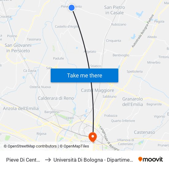 Pieve Di Cento P.Ta Bologna to Università Di Bologna - Dipartimento Di Chimica ""G. Ciamician"" map