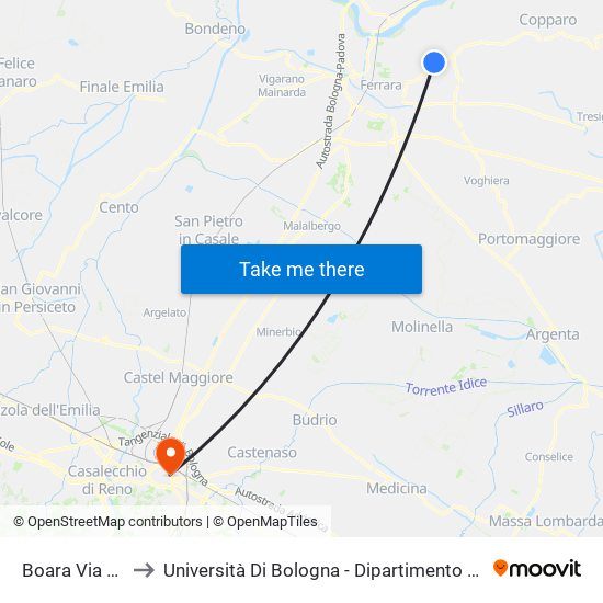 Boara Via Riminalda to Università Di Bologna - Dipartimento Di Chimica ""G. Ciamician"" map