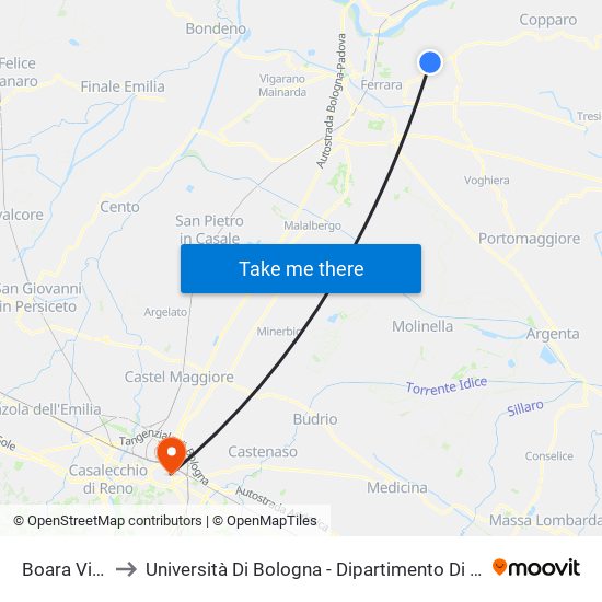 Boara Via Virgili to Università Di Bologna - Dipartimento Di Chimica ""G. Ciamician"" map