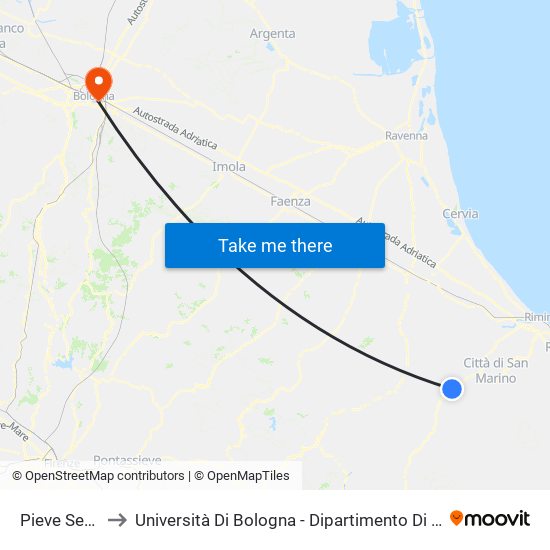 Pieve Secchiano to Università Di Bologna - Dipartimento Di Chimica ""G. Ciamician"" map