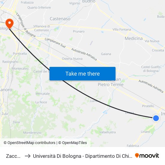 Zaccherini to Università Di Bologna - Dipartimento Di Chimica ""G. Ciamician"" map