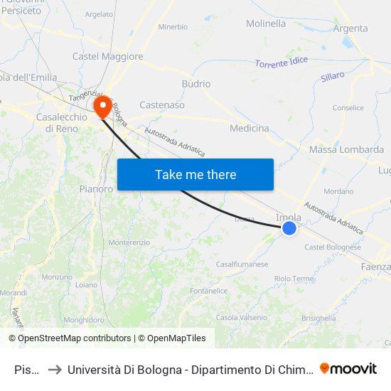 Piscina to Università Di Bologna - Dipartimento Di Chimica ""G. Ciamician"" map