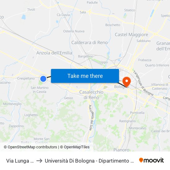 Via Lunga Stazione to Università Di Bologna - Dipartimento Di Chimica ""G. Ciamician"" map