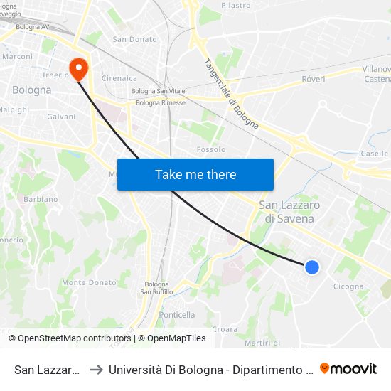 San Lazzaro Kennedy to Università Di Bologna - Dipartimento Di Chimica ""G. Ciamician"" map