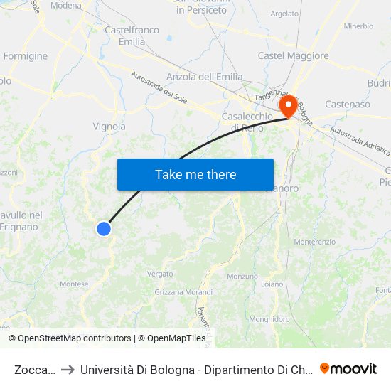 Zocca Ausl to Università Di Bologna - Dipartimento Di Chimica ""G. Ciamician"" map