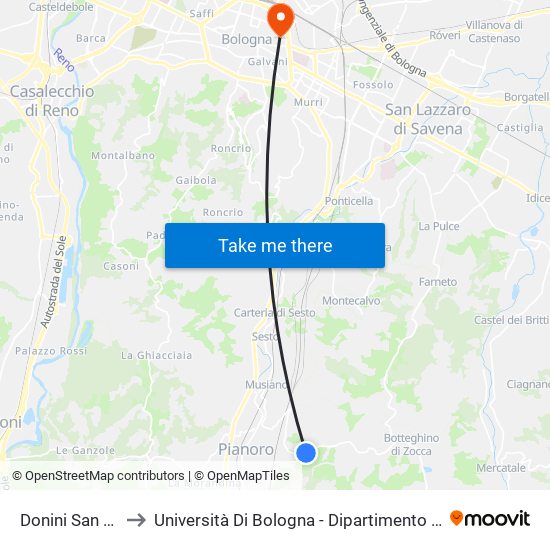 Donini San Francesco to Università Di Bologna - Dipartimento Di Chimica ""G. Ciamician"" map