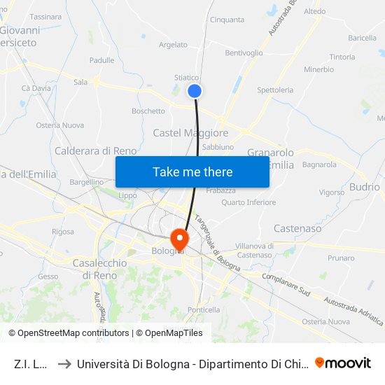 Z.I. Larghe to Università Di Bologna - Dipartimento Di Chimica ""G. Ciamician"" map