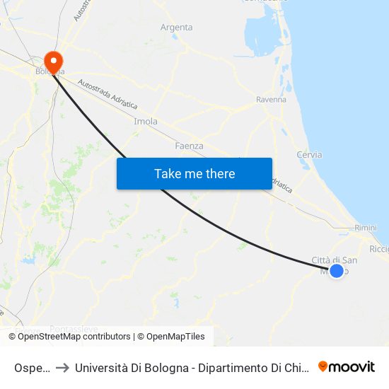 Ospedale to Università Di Bologna - Dipartimento Di Chimica ""G. Ciamician"" map