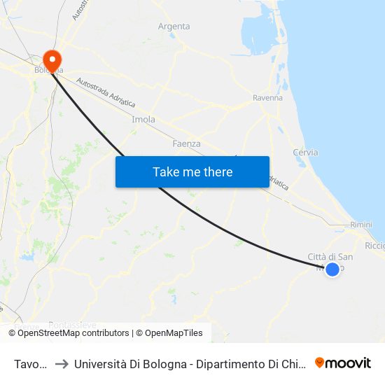 Tavolucci to Università Di Bologna - Dipartimento Di Chimica ""G. Ciamician"" map