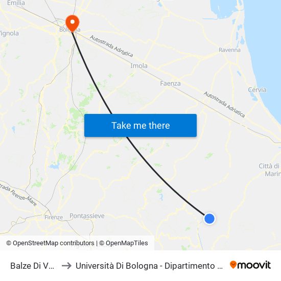 Balze Di Verghereto to Università Di Bologna - Dipartimento Di Chimica ""G. Ciamician"" map