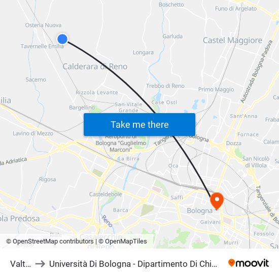 Valtiera to Università Di Bologna - Dipartimento Di Chimica ""G. Ciamician"" map