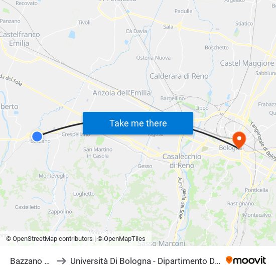 Bazzano Stazione to Università Di Bologna - Dipartimento Di Chimica ""G. Ciamician"" map