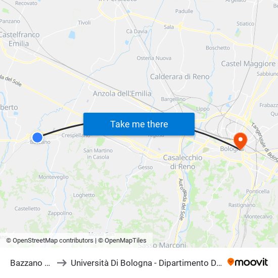 Bazzano Stazione to Università Di Bologna - Dipartimento Di Chimica ""G. Ciamician"" map