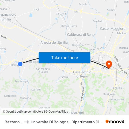 Bazzano Sirena to Università Di Bologna - Dipartimento Di Chimica ""G. Ciamician"" map