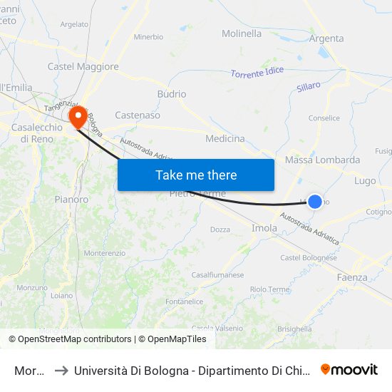 Mordano to Università Di Bologna - Dipartimento Di Chimica ""G. Ciamician"" map