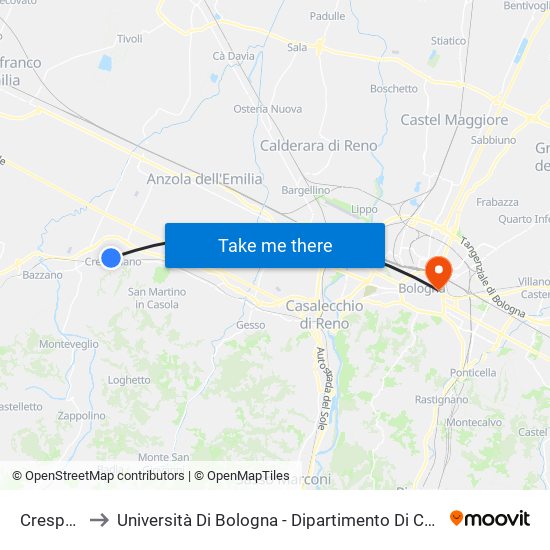 Crespellano to Università Di Bologna - Dipartimento Di Chimica ""G. Ciamician"" map