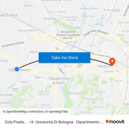 Zola Predosa Chiesa to Università Di Bologna - Dipartimento Di Chimica ""G. Ciamician"" map