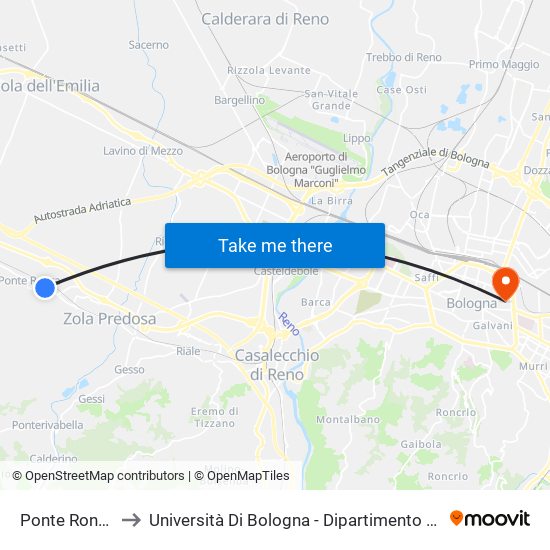 Ponte Ronca Scuole to Università Di Bologna - Dipartimento Di Chimica ""G. Ciamician"" map