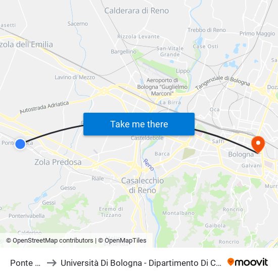 Ponte Ronca to Università Di Bologna - Dipartimento Di Chimica ""G. Ciamician"" map