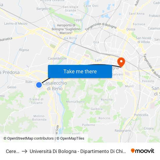 Ceretolo to Università Di Bologna - Dipartimento Di Chimica ""G. Ciamician"" map