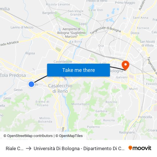 Riale Centro to Università Di Bologna - Dipartimento Di Chimica ""G. Ciamician"" map